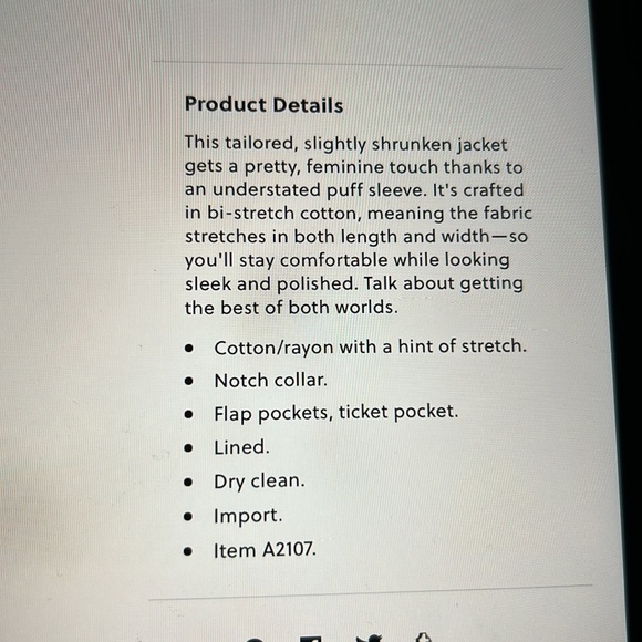 J. Crew Black Puff Sleeve Blazer in Stretchy Cotton, 0 - Picture 3 of 12